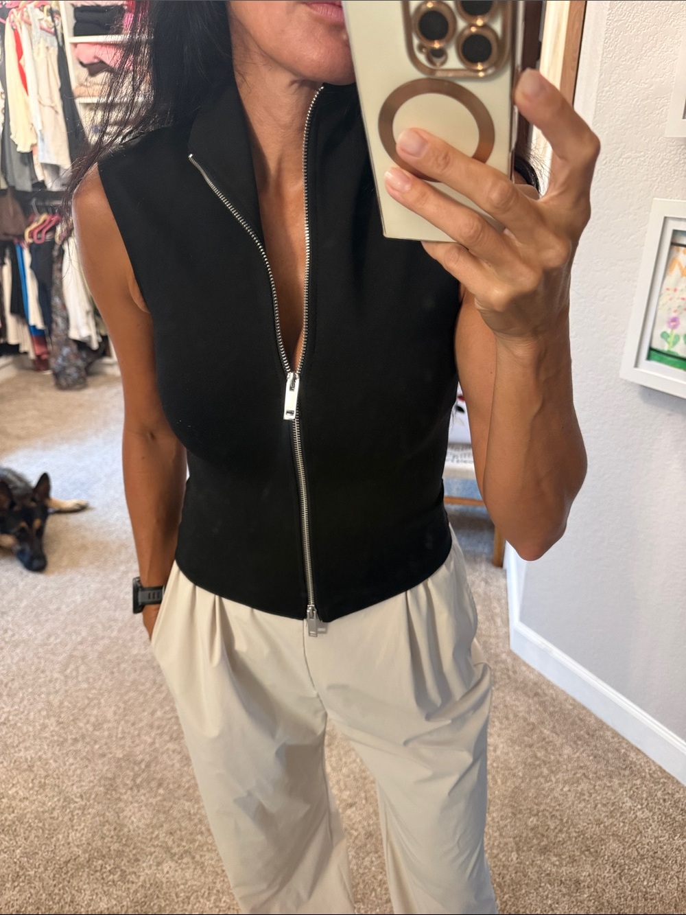 Zara Black Sleeveless Zip-Up Tank